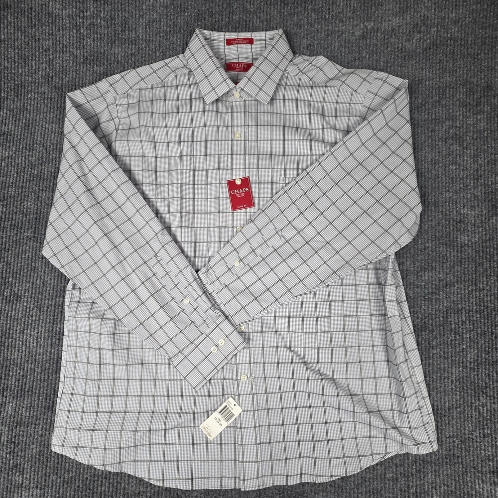 Chaps‎ Slim Fit Wrinkle Free Plaid Dress Shirt Men's 18 34-35